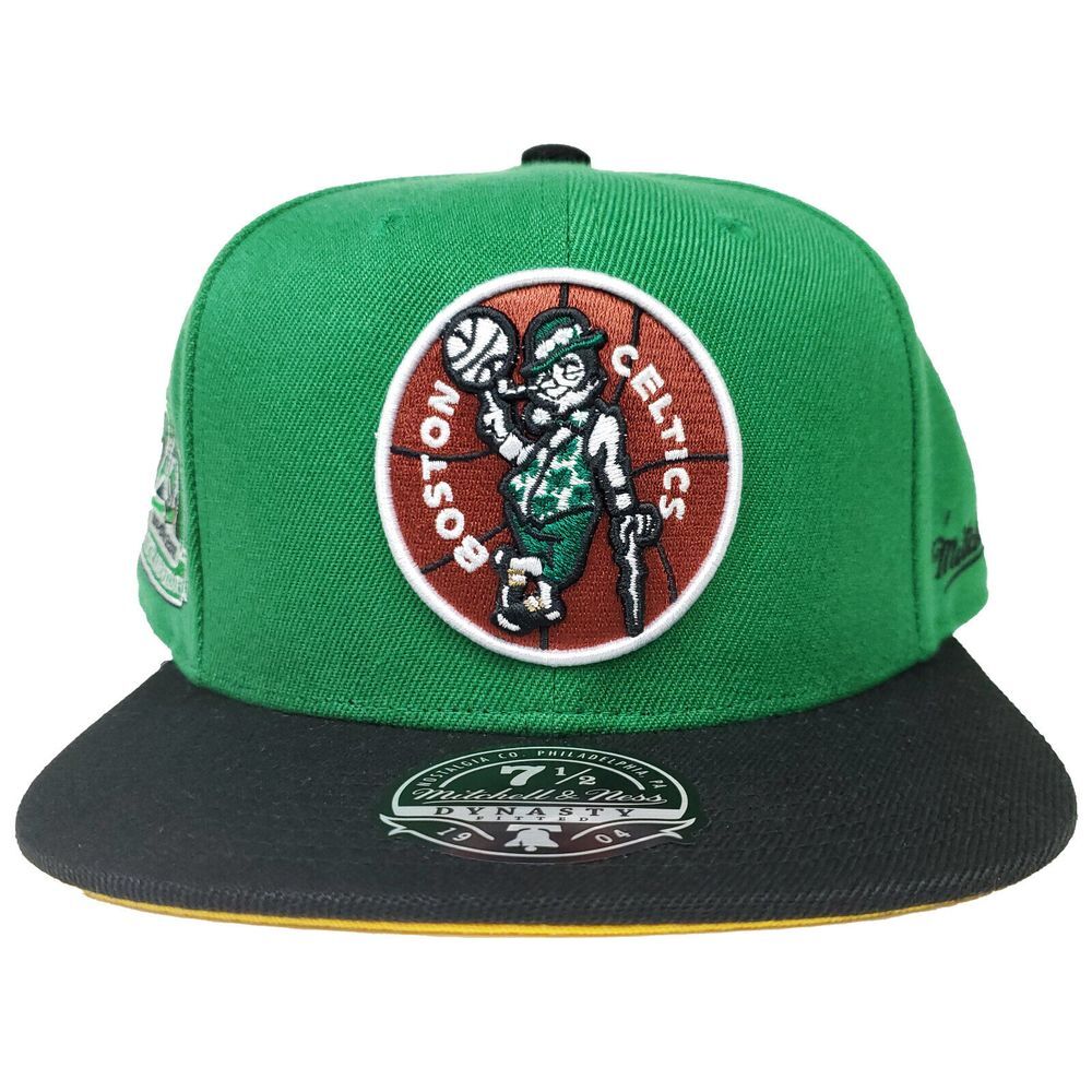 Boston Celtics Mitchell & Ness NBA Fitted 7 1/2 Hat Cap 3D Logo Green Black NWT